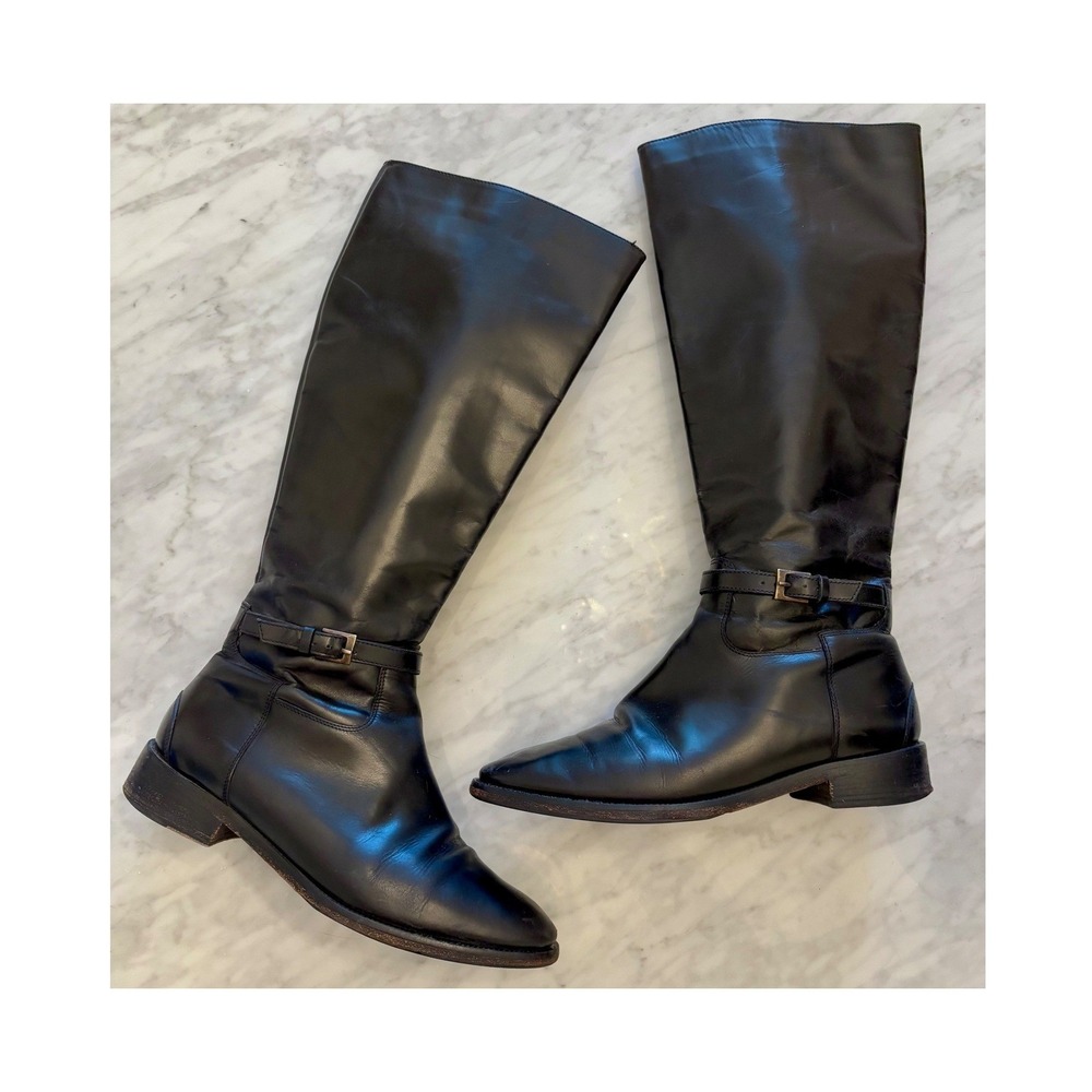 Hugo Boss Black Leather Riding‎ Boots Made in Italy Equestrian Buckle 38US 7.5–8